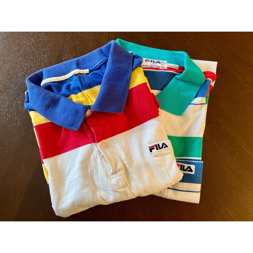 Vtg 90s Fila Made in Italy Polo Shirt Duo Lot Colorblock Striped XL Retro